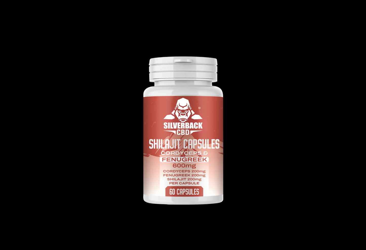 Silverback CBD 36,000mg Cordyceps + Fenugreek Infused Shilajit Capsules - 60 Caps - 600mg