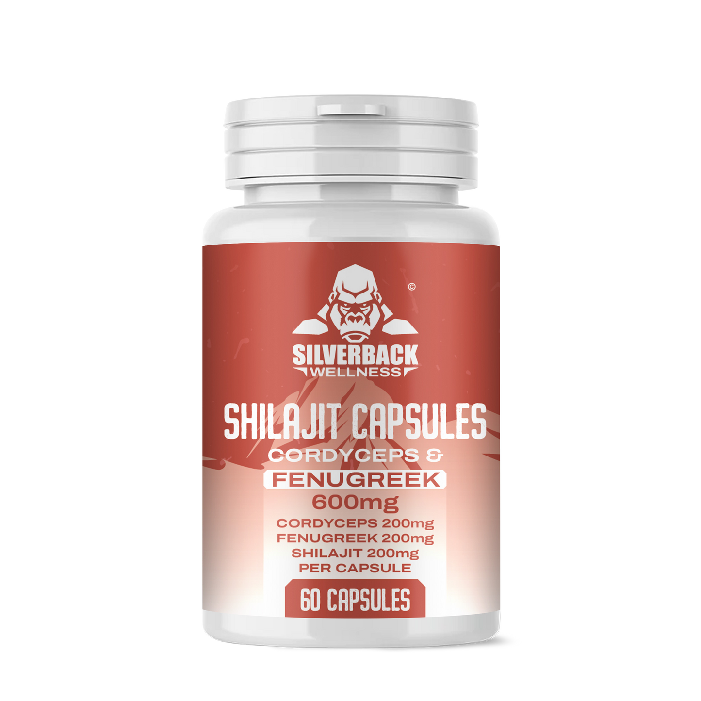 Silverback CBD 36,000mg Cordyceps + Fenugreek Infused Shilajit Capsules - 60 Caps