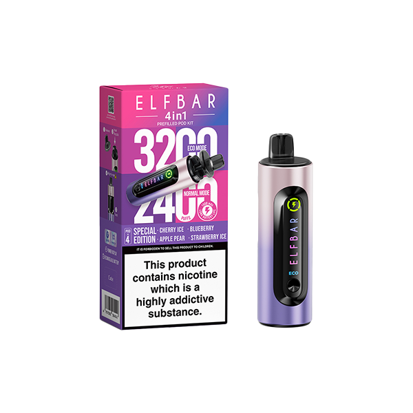 20mg Elf Bar 4 in 1 Pod Vape Kit 3200 Puffs - Flavour: Purple Edition