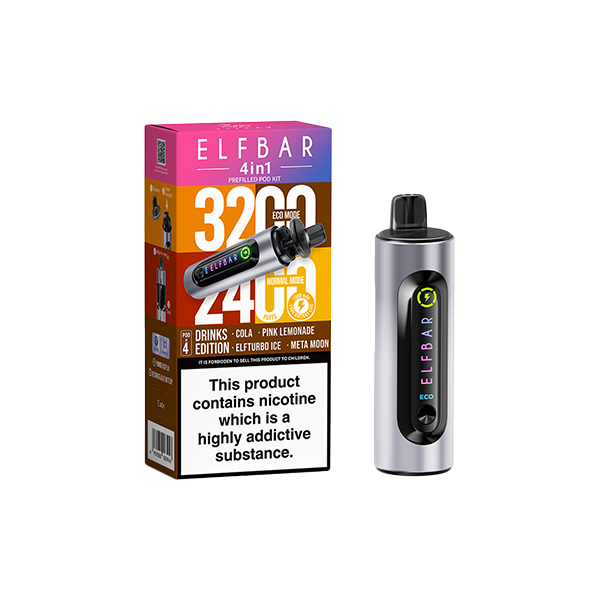 20mg Elf Bar 4 in 1 Pod Vape Kit 3200 Puffs - Flavour: Purple Edition