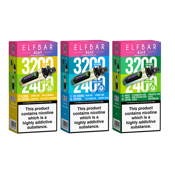 20mg Elf Bar 4 in 1 Pod Vape Kit 3200 Puffs - Flavour: Purple Edition