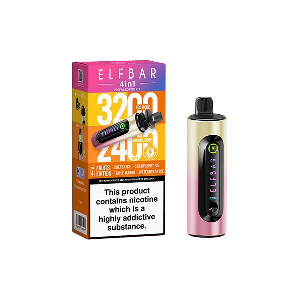 20mg Elf Bar 4 in 1 Pod Vape Kit 3200 Puffs - Flavour: Purple Edition