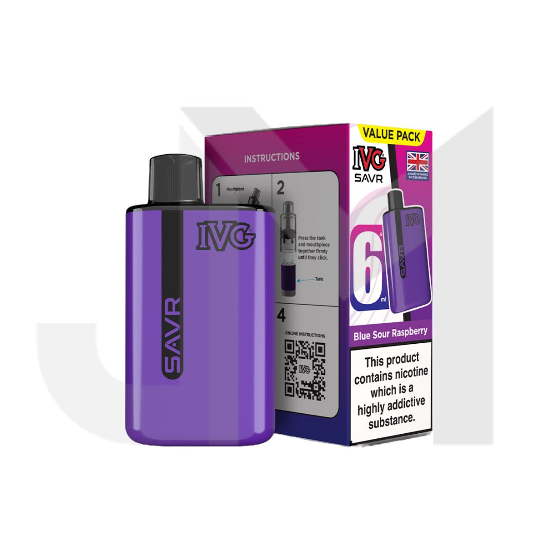 20mg I VG SAVR Prefilled Pod Vape Kit 3000 Puffs - Flavour: Blue Sour Raspberry