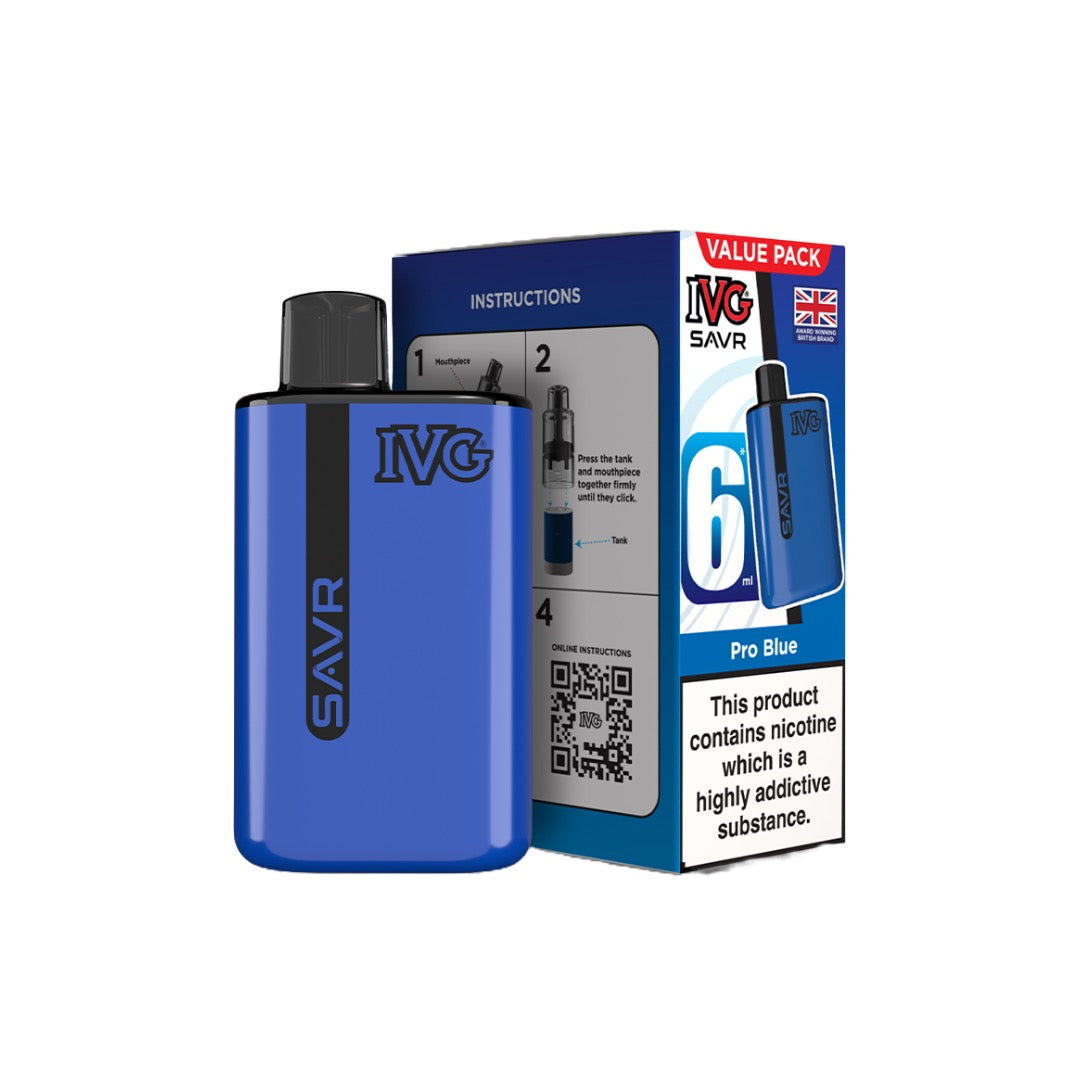 20mg I VG SAVR Prefilled Pod Vape Kit 3000 Puffs - Flavour: Blue Raspberry Ice