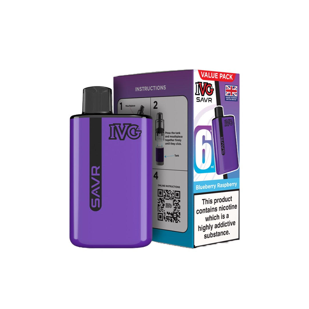 20mg I VG SAVR Prefilled Pod Vape Kit 3000 Puffs - Flavour: Blue Raspberry Ice