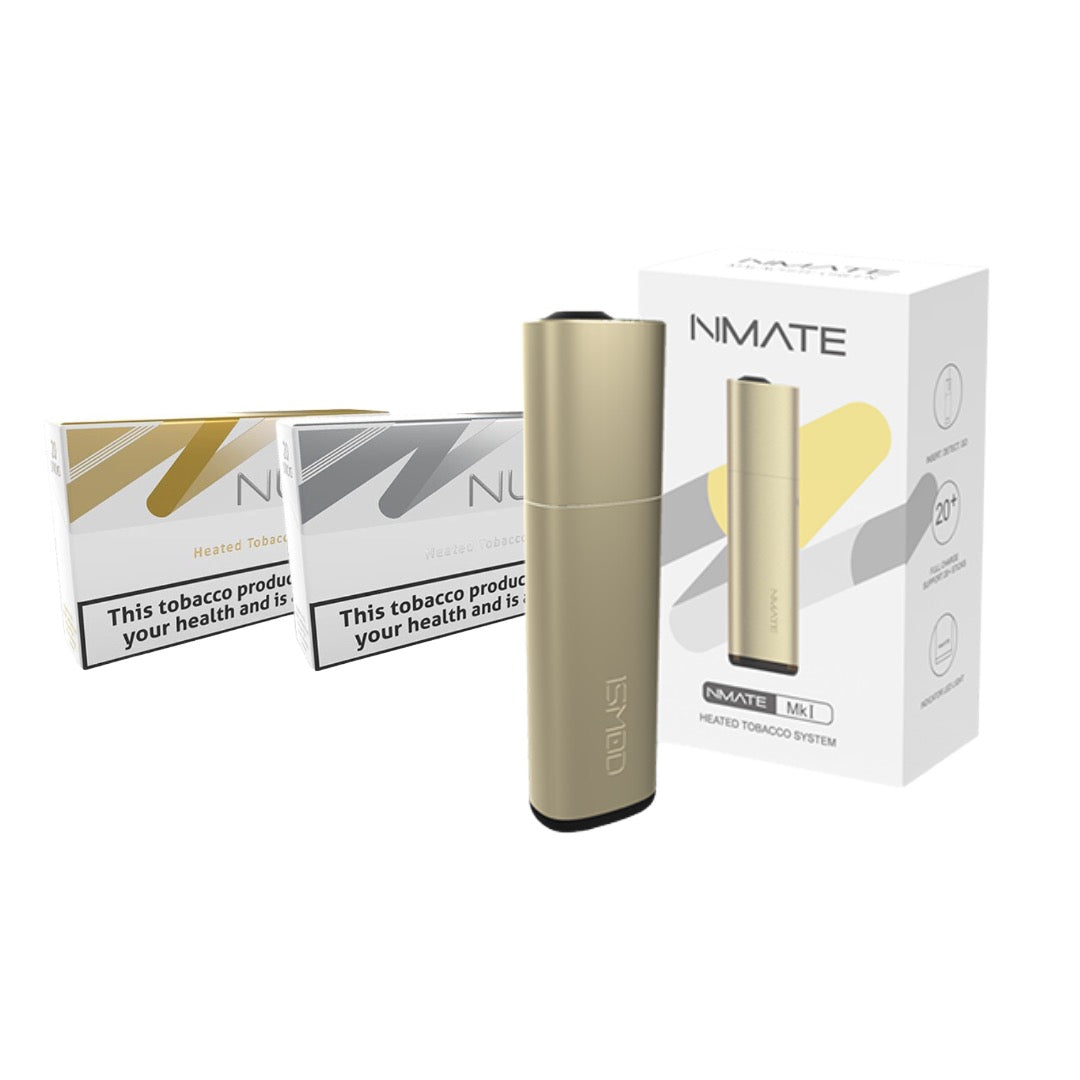 NUSO Heated Tobacco Sticks Starter Kit Bundles Strength 4 - 10 Packs (Free Nmate Device) - Flavour: Silver