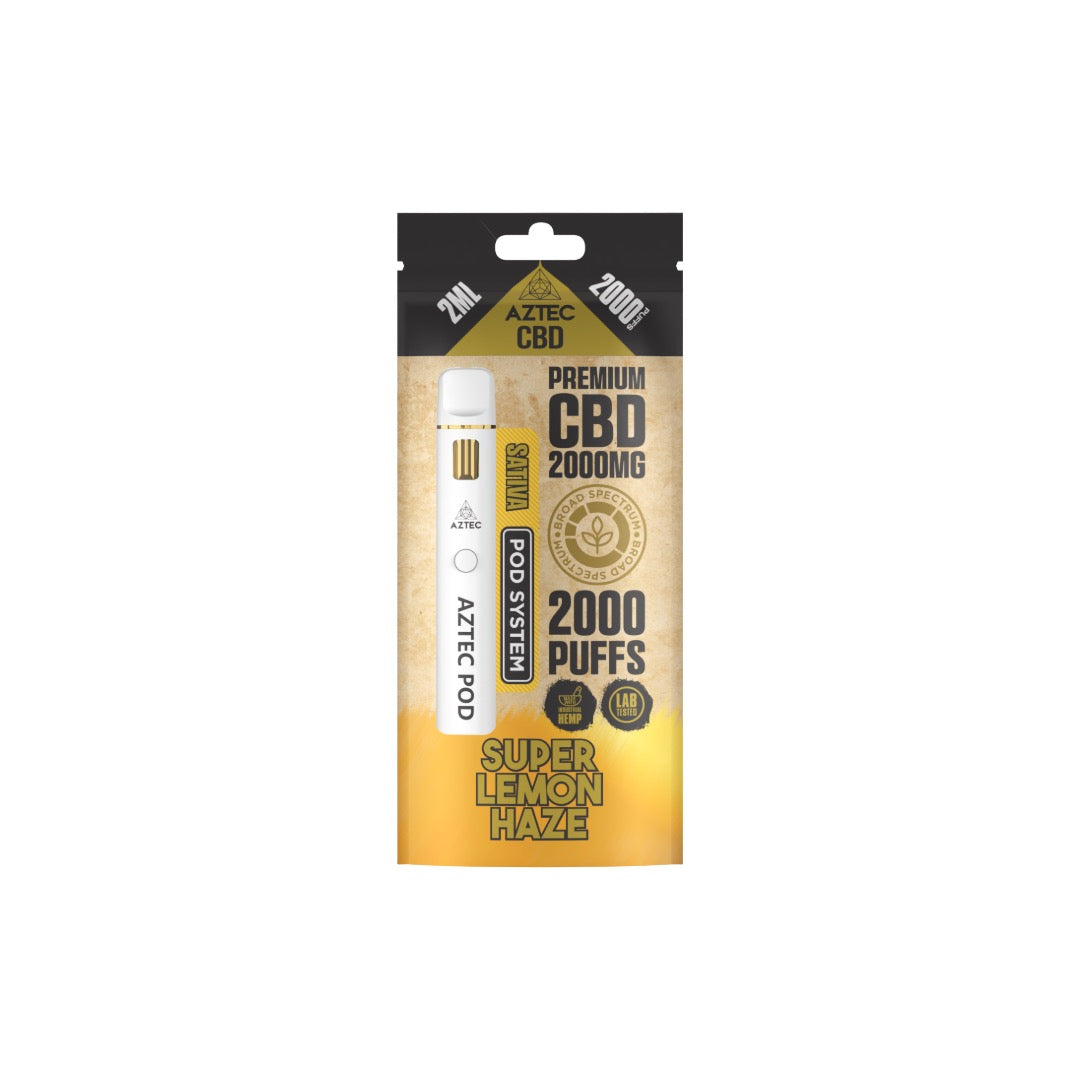 Aztec CBD 2000mg Broad Spectrum Starter Pro Pod Vape Kit 2000 Puffs - Flavour: Super Lemon Haze