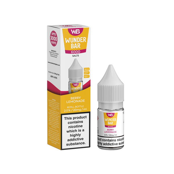20mg Wunderbar 6000 Salts 10ml Nic Salts (60PG/40VG) - Flavour: Raspberry Pineapple