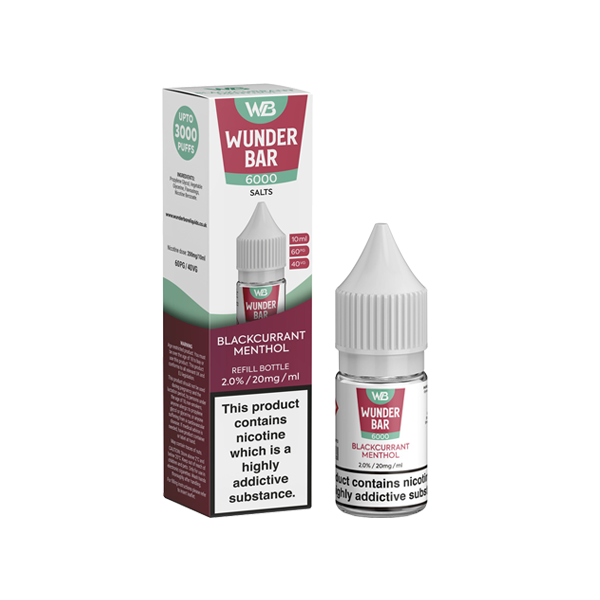 20mg Wunderbar 6000 Salts 10ml Nic Salts (60PG/40VG) - Flavour: Fresh Mint