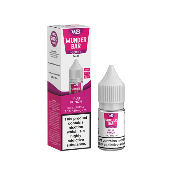 20mg Wunderbar 6000 Salts 10ml Nic Salts (60PG/40VG) - Flavour: Raspberry Pineapple