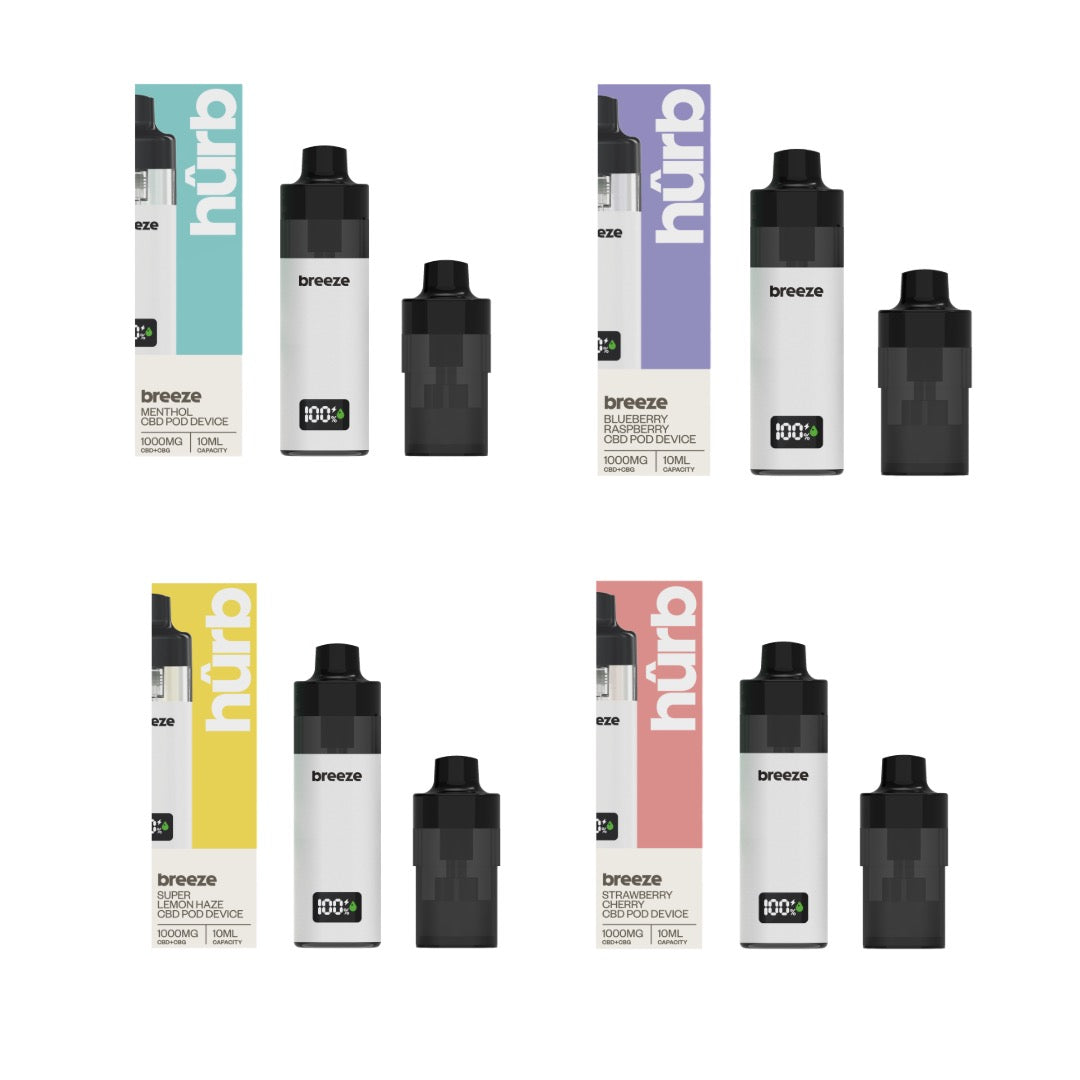 Hurb Breeze CBD 1000mg Prefilled Pod 10ml + Pod Vape Device - Flavour: Mango