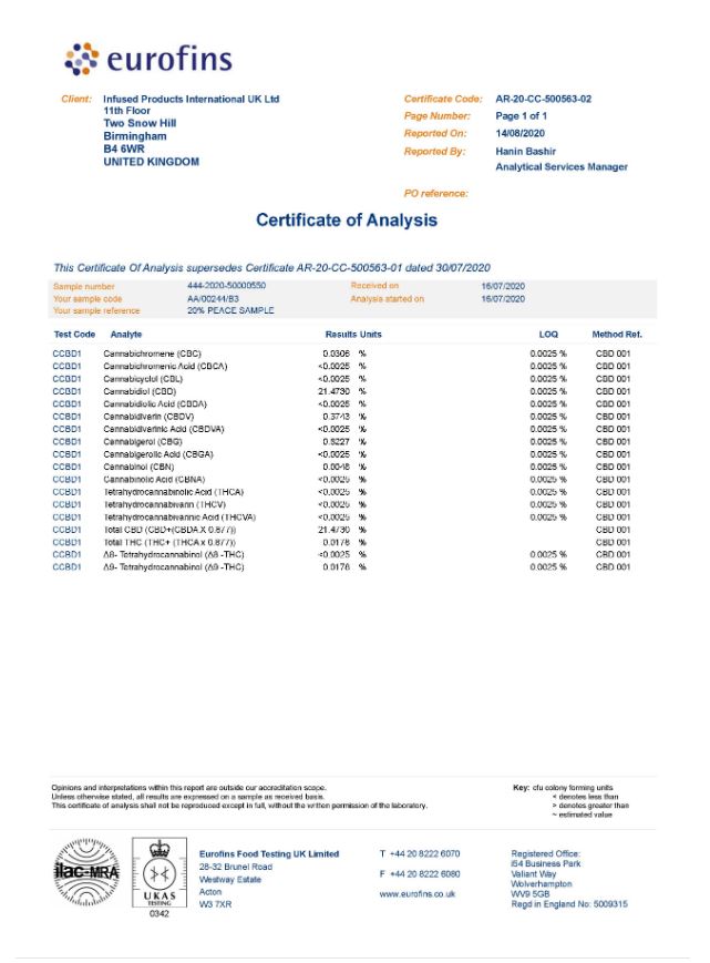 Infused Amphora 20% CBD Vape Pen Cartridge 0.3ml - Flavour: Inspire