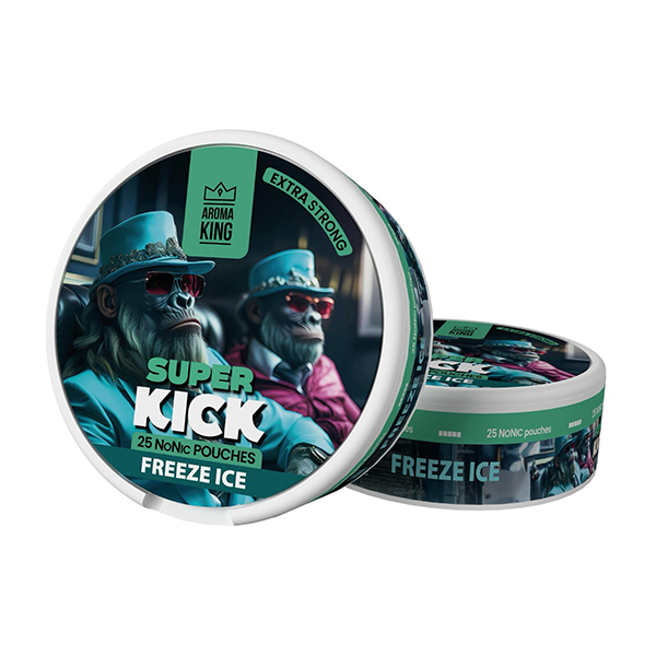 25mg Aroma King Super Kick NoNic Pouches - 25 Pouches - Flavour: Freeze Ice