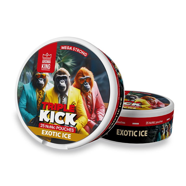 100mg Aroma King Triple Kick NoNic Pouches - 25 Pouches - Flavour: Exotic Ice