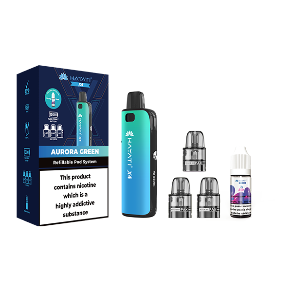 Hayati X4 Refillable Pod Vape Kit Includes 1X Nic Salts 20mg + 3x Refillable Pods - Color: Midnight Grey