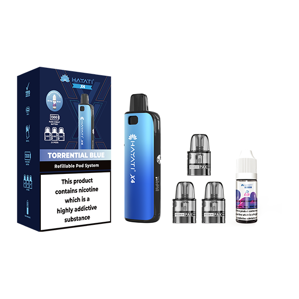 Hayati X4 Refillable Pod Vape Kit Includes 1X Nic Salts 20mg + 3x Refillable Pods - Color: Midnight Grey