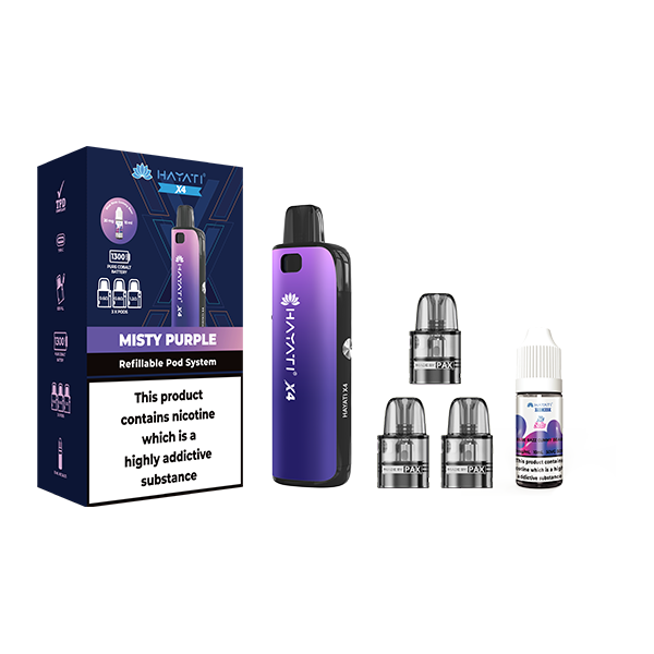 Hayati X4 Refillable Pod Vape Kit Includes 1X Nic Salts 20mg + 3x Refillable Pods - Color: Midnight Grey