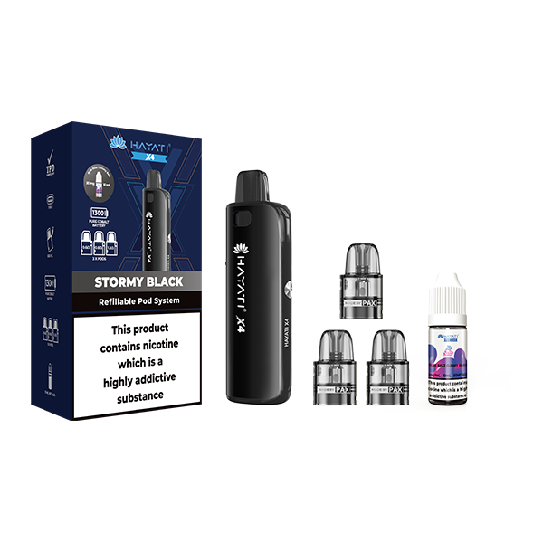 Hayati X4 Refillable Pod Vape Kit Includes 1X Nic Salts 20mg + 3x Refillable Pods - Color: Midnight Grey