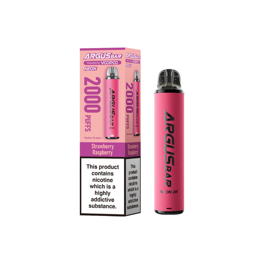 20mg Voopoo Argus Bar Neon 2K Prefilled Pod Vape Kit - Flavour: Strawberry Raspberry