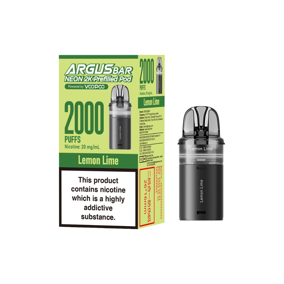 20mg Voopoo Argus Bar Neon 2K Prefilled Pods - Flavour: Strawberry Raspberry