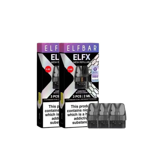 Elf Bar ELFX Empty Refillable Pods 2ml - 3 Pcs (0.6Ohm, 0.8Ohm) - Resistance Rage: 0.8ohm