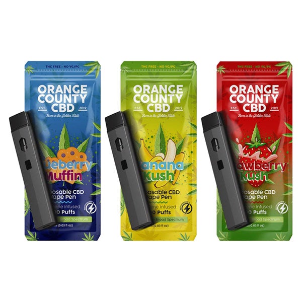 Orange County CBD 600mg CBD Disposable Vape - 1ml 300 Puffs - Flavour: Strawberry Kush - SilverbackCBD