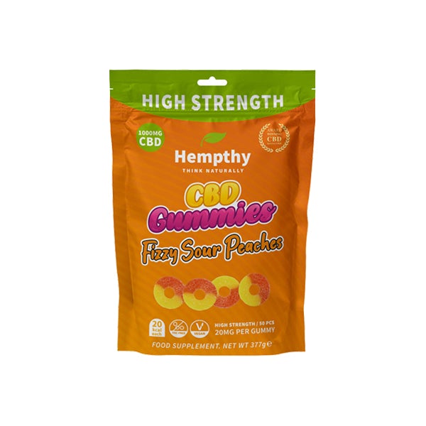 Hempthy 1000mg CBD Fizzy Sour Peach Rings Gummies - 50 Pieces - SilverbackCBD
