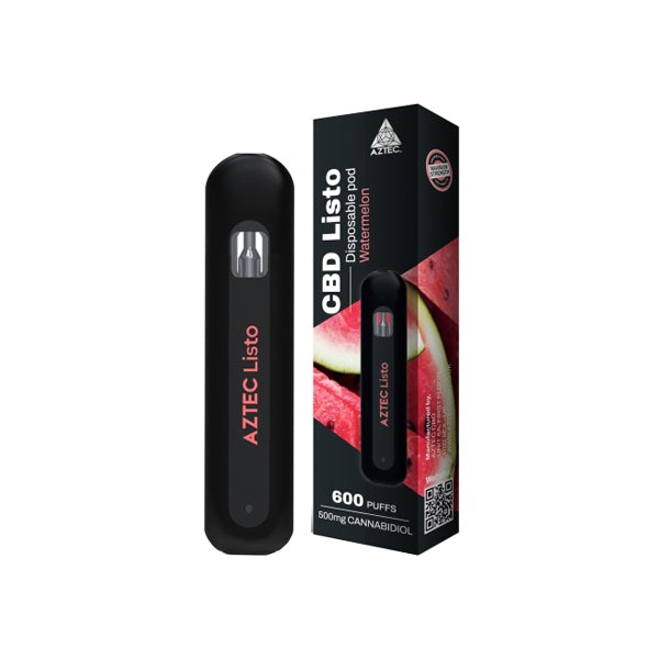 Aztec CBD Listo 500mg CBD Disposable Vape Pen - 1ml 600 Puffs - Flavour: Watermelon - SilverbackCBD
