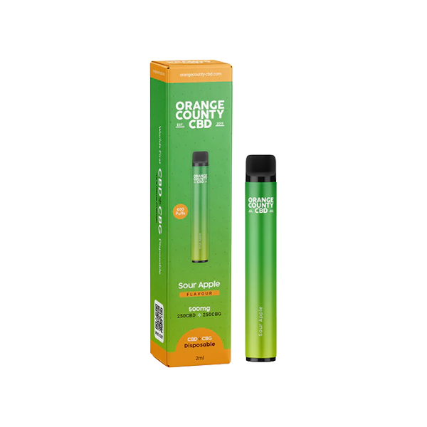 Orange County CBD 500mg CBD & CBG Disposable Vape Device 600 Puffs - Flavour: Sour Apple