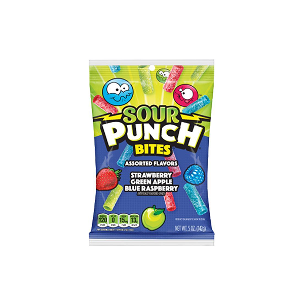 USA Sour Punch Bites Assorted Flavours Share Bags - 142g - Quantity: Single Packet