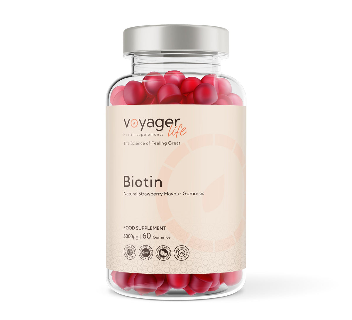 Biotin 5000ug - 60 Natural Strawberry Flavour Gummies