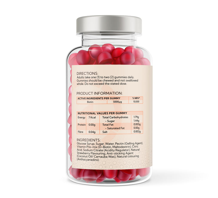 Biotin 5000ug - 60 Natural Strawberry Flavour Gummies