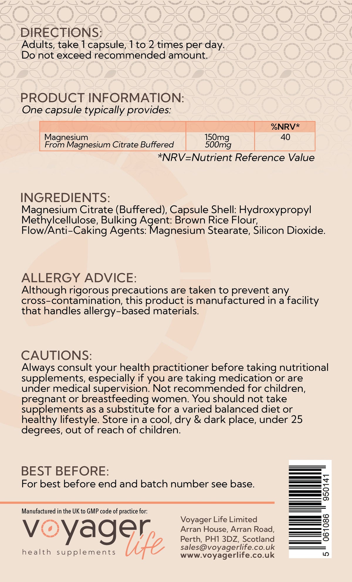 Magnesium Citrate 500mg 120 Capsules
