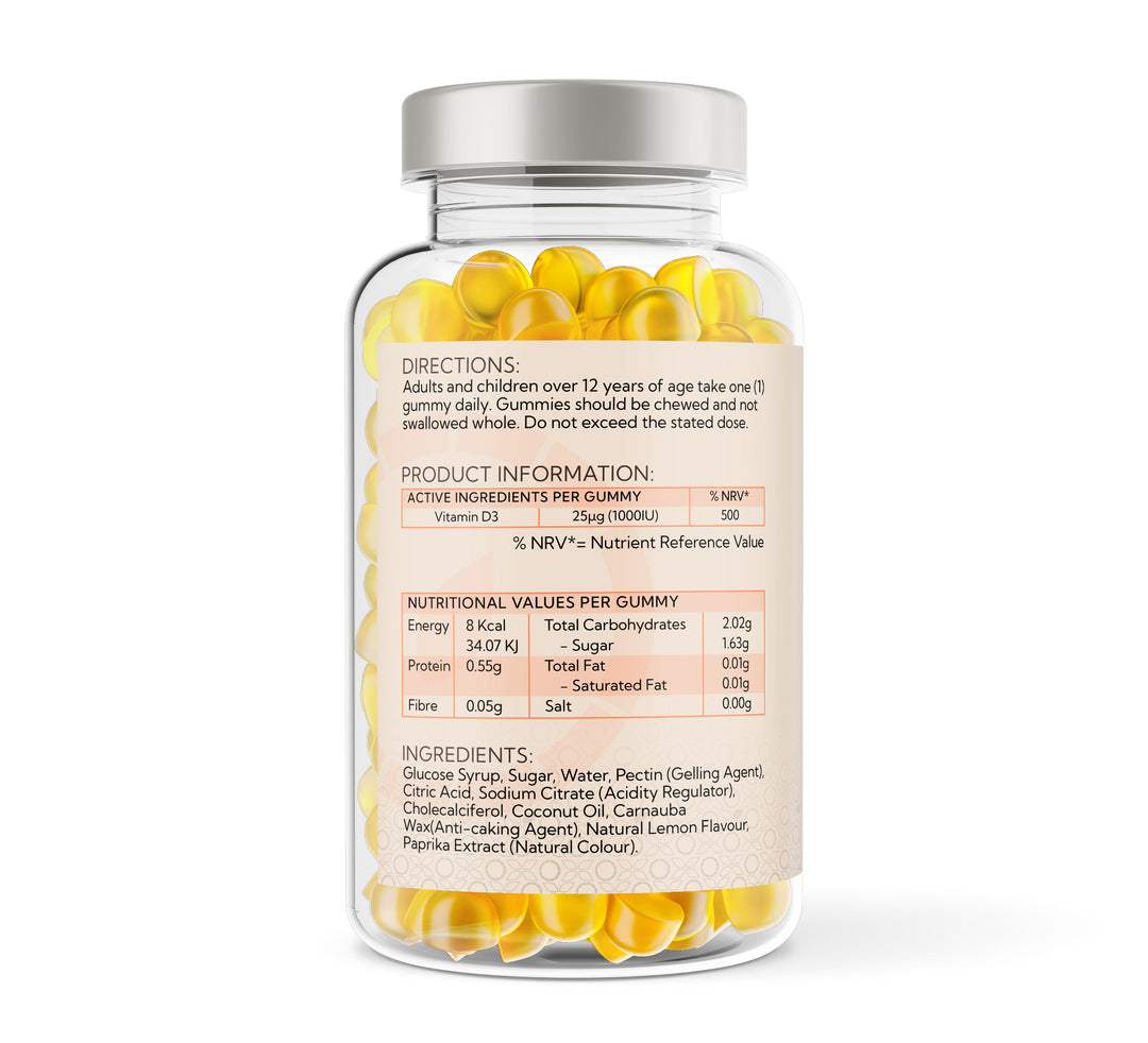 Vitamin D3 1000iu - 60 Natural Lemon Flavour Gummies