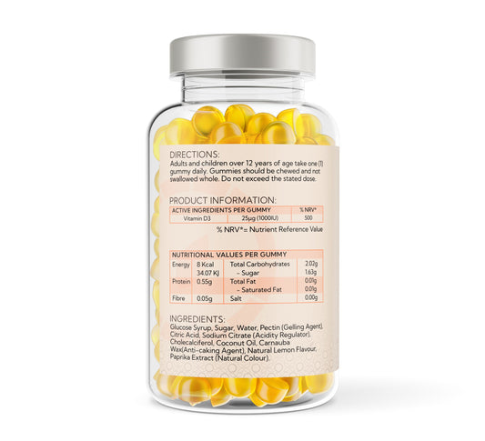 Vitamin D3 1000iu - 60 Natural Lemon Flavour Gummies
