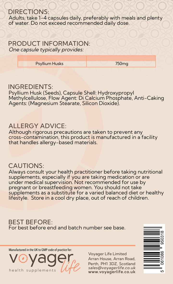 Psyllium Husks 750mg 90 Capsules