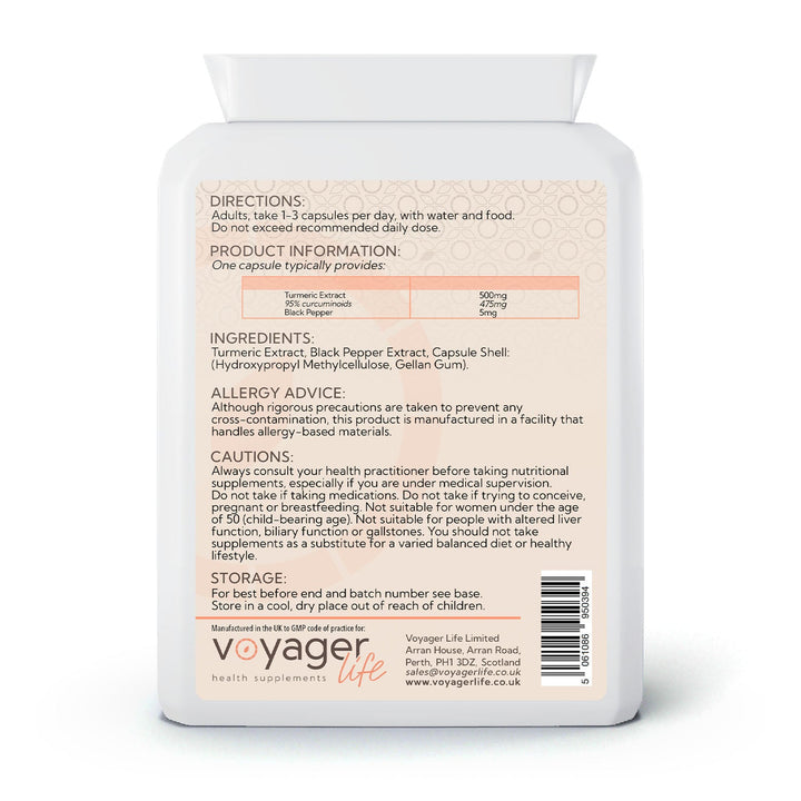 Turmeric 500mg with Black Pepper Extract 95% curcuminoids 60 Capsules
