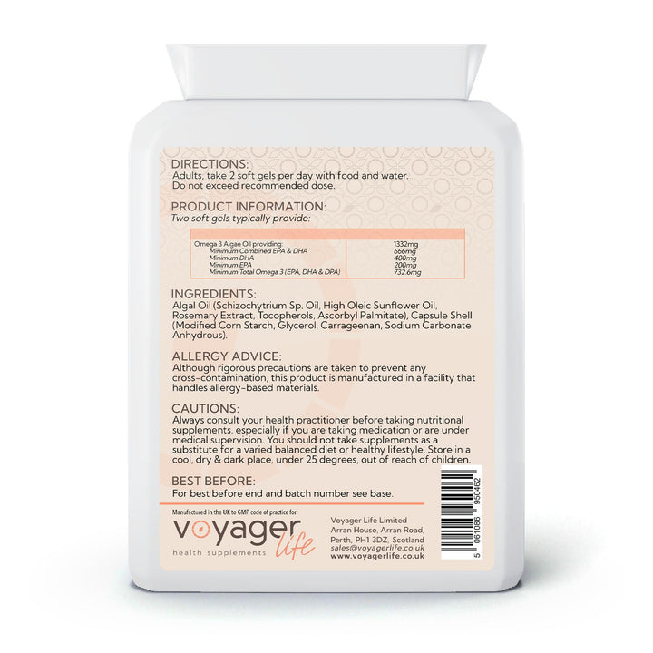 Vegan Omega 3 Algal Oil 90 Softgels