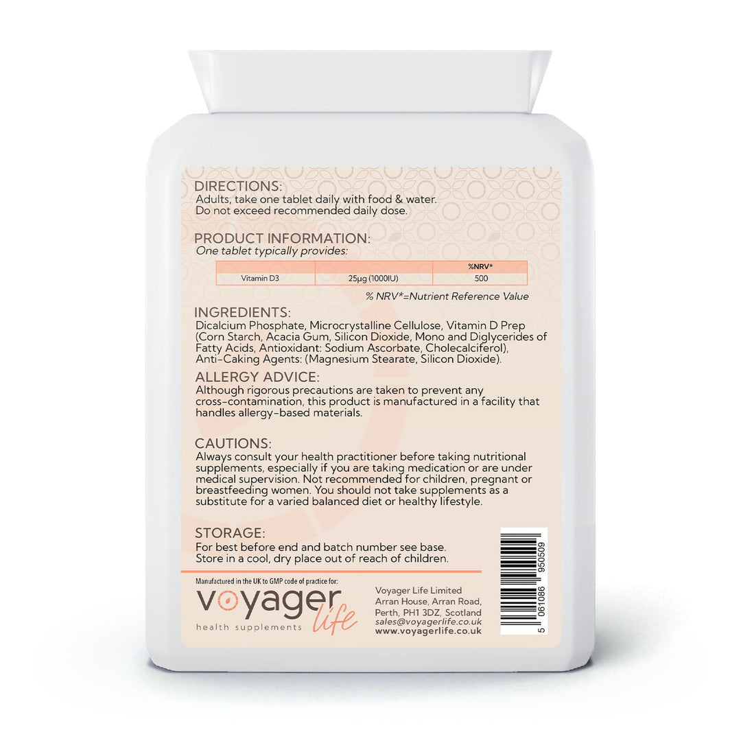 Vegan Vitamin D3 25ug (1,000iu) 180 Tablets