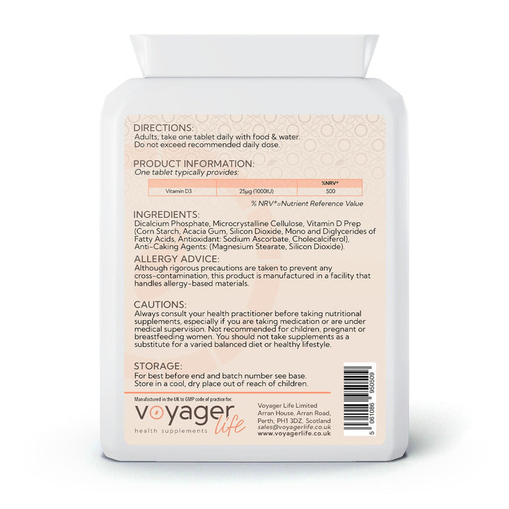 Vegan Vitamin D3 25ug (1,000iu) 180 Tablets