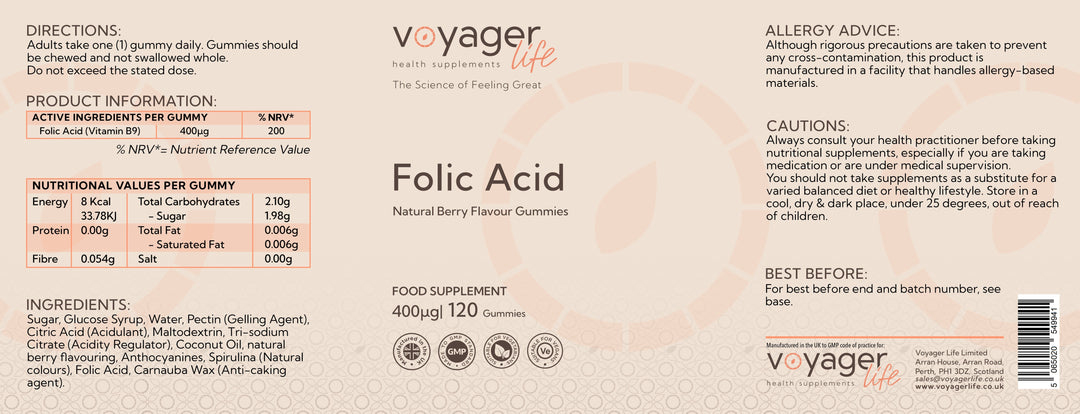 Folic Acid 400μg - 60 Natural Berry Flavour Gummies