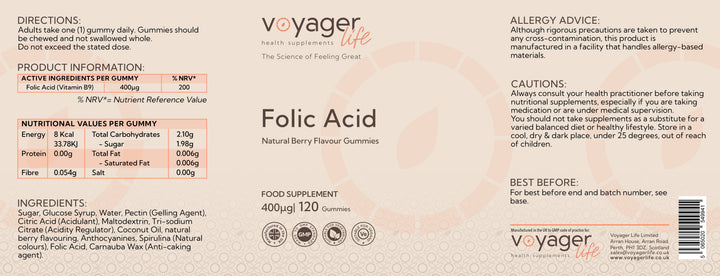 Folic Acid 400μg - 60 Natural Berry Flavour Gummies