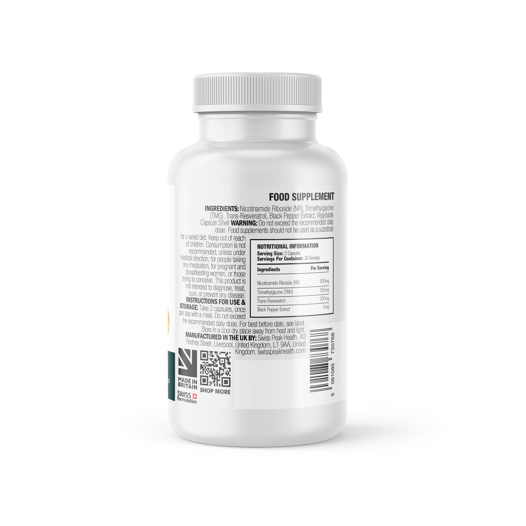 Swiss Peak Nicotinamide Capsules with Trans-Resveratrol Vitamin B3 Supplement for Cellular Energy & Metabolism Support