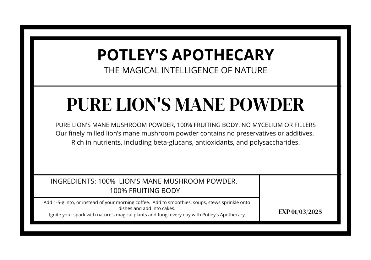 Pure Organic Lions Mane Powder, 100% Fruiting Body