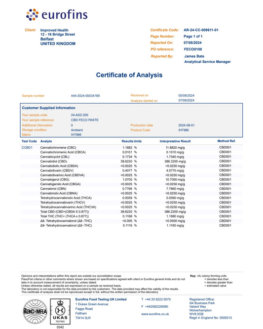 Improved Health Full Plant Extracted CBD Paste – FECO Full Spectrum 42.3% Cannabinoids