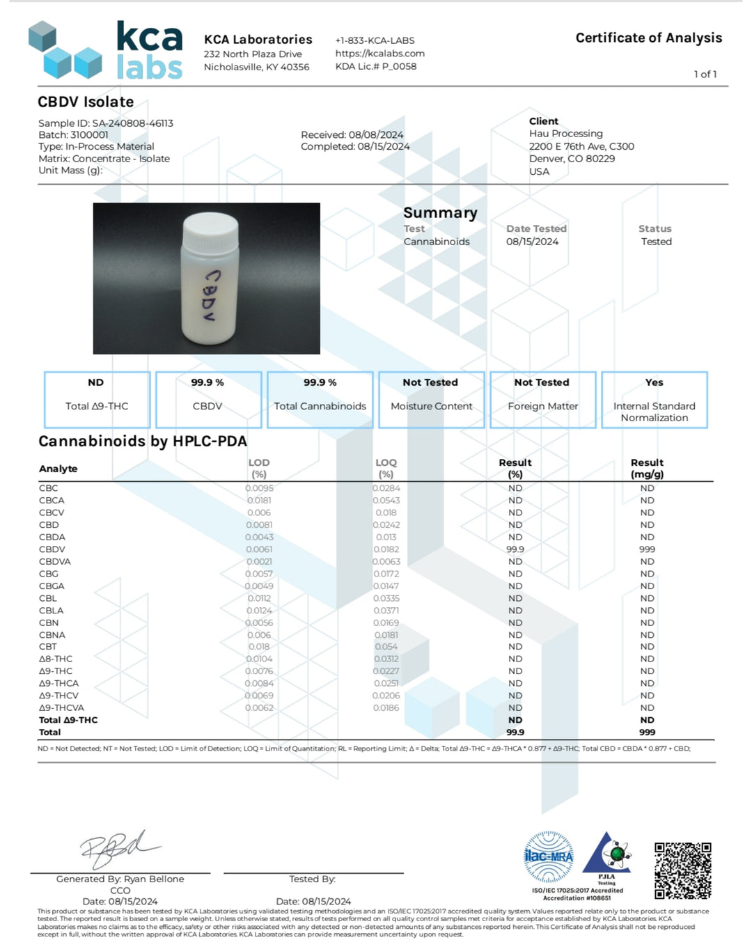 Improved Health CBDV Isolate 99.9% – Ultra-Pure Cannabidivarin | 1g THC-Free Extract