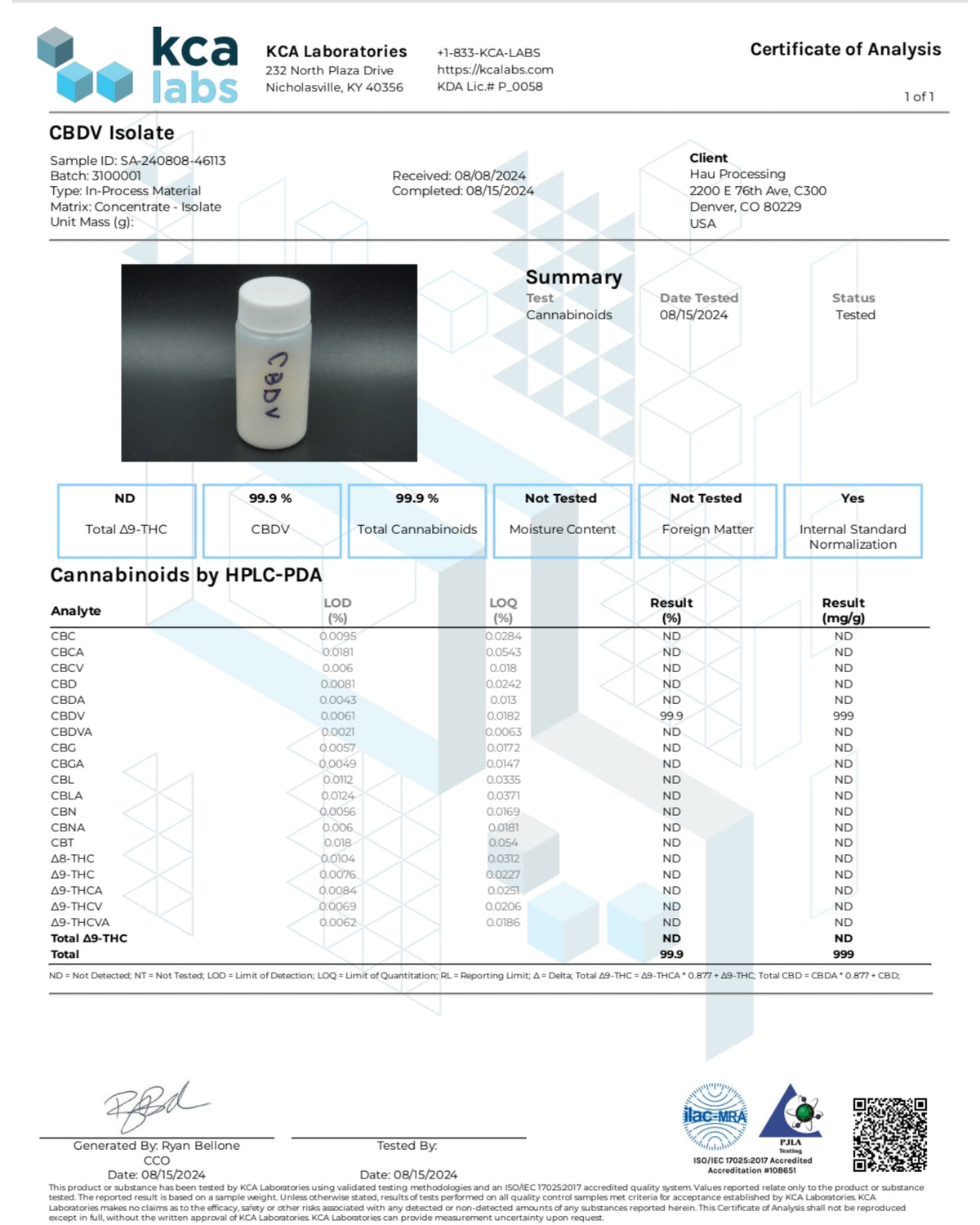 Improved Health CBDV Isolate 99.9% – Ultra-Pure Cannabidivarin | 1g THC-Free Extract