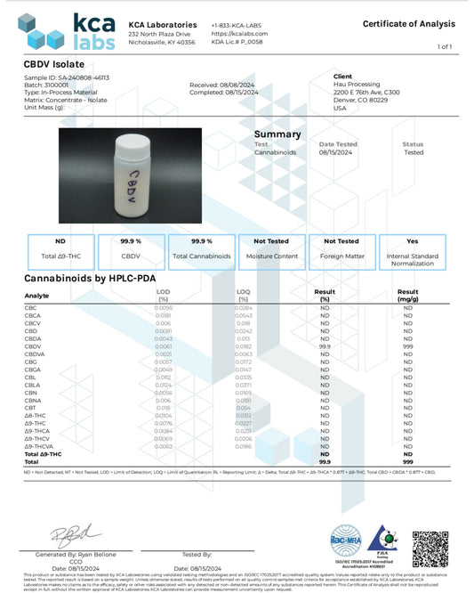 Improved Health CBDV Isolate 99.9% – Ultra-Pure Cannabidivarin | 1g THC-Free Extract