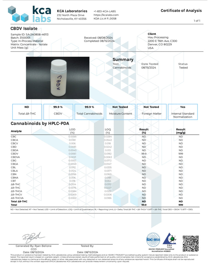 Improved Health CBDV Isolate 99.9% – Ultra-Pure Cannabidivarin | 1g THC-Free Extract