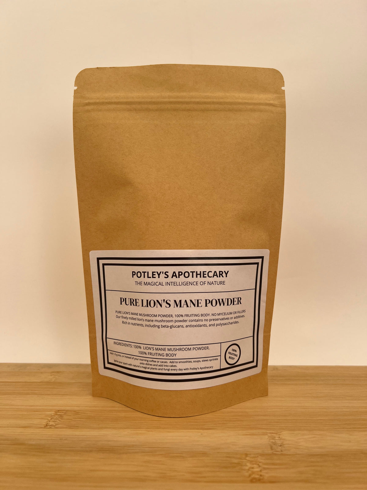 Pure Organic Lions Mane Powder, 100% Fruiting Body
